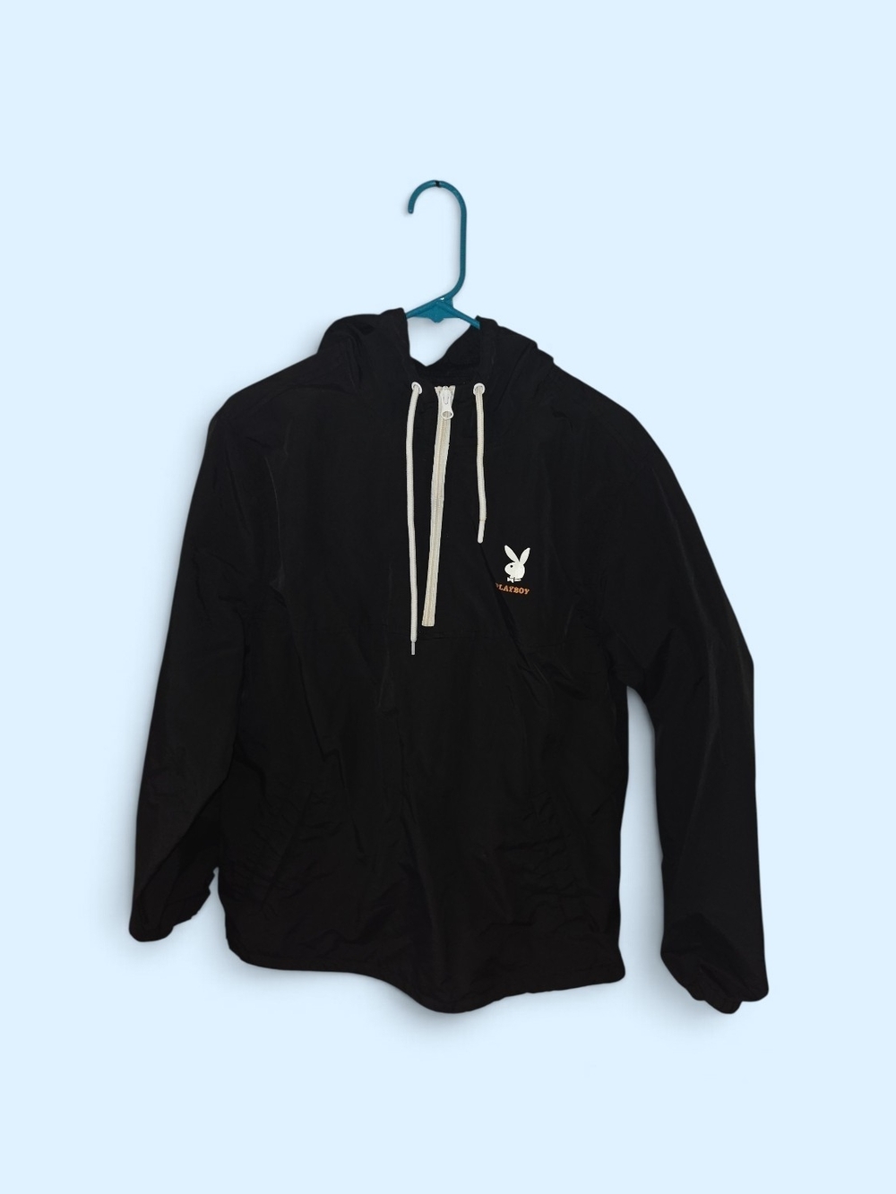 Black Playboy Hooded Windbreaker Jacket Size Medium